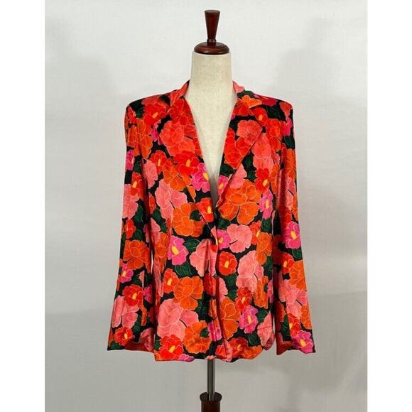MIXED by Nasrin Sz XS Red Pink Floral Velvet Blazer Jacket Ruby - Picture 9 of 10